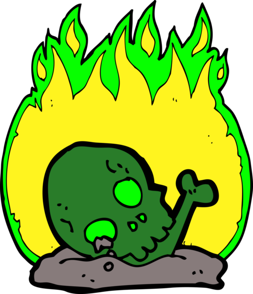 Bir insan tarafından çizilmiş eski kemikleri yakan çizgi film