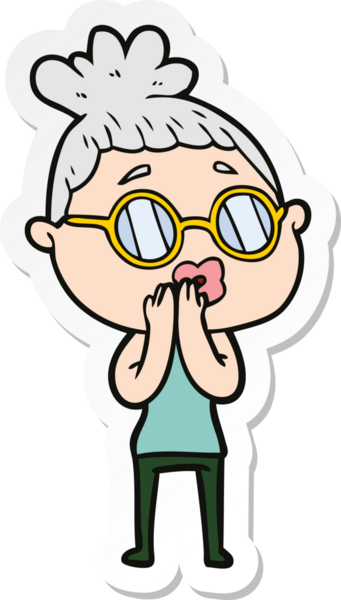 Bir insan tarafından çizilmiş gözlüklü bir karikatür kadının çıkartması.