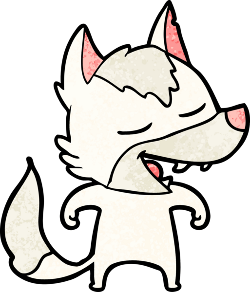 Bir insan tarafından çizilmiş gülen bir kurt.