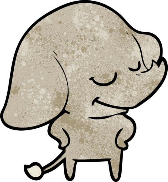 Bir insan tarafından çizilmiş gülümseyen bir fil.