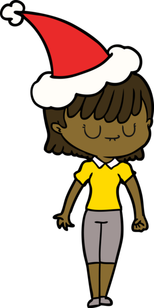 Bir insan tarafından çizilmiş Noel Baba şapkası giyen bir kadının el çizimi.