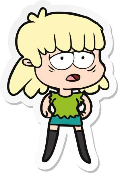 Bir insan tarafından çizilmiş yorgun bir karikatür çıkartması.