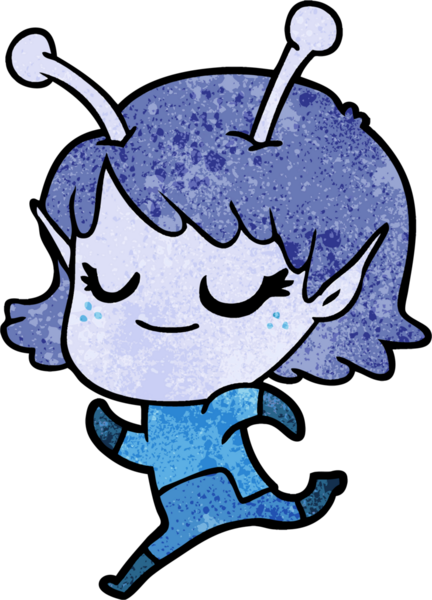 Bir insan tarafından çizilen gülümseyen uzaylı kız çizgi filmi