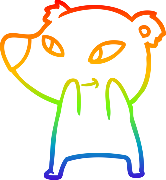 Gökkuşağı gradyanı çizimi. Bir insan tarafından çizilmiş şirin bir ayı çizgi filmi.