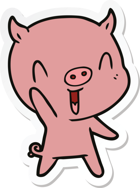 Bir insan tarafından çizilmiş mutlu çizgi film domuzu çıkartması.