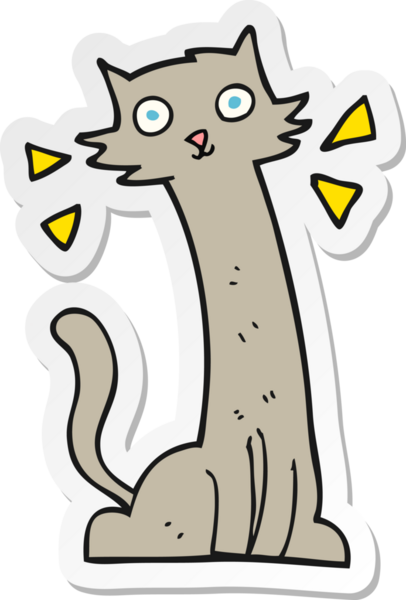 Bir insan tarafından çizilmiş çizgi film kedisinin çıkartması.