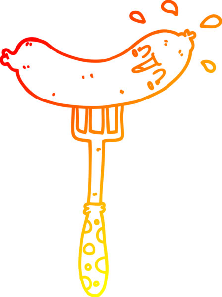 Bir insan tarafından çizilen çatalla çizilmiş mutlu sosisin sıcak çizgi çizimi