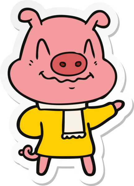 Bir insan tarafından çizilmiş eşarp giyen sinirli bir domuzun çıkartması.