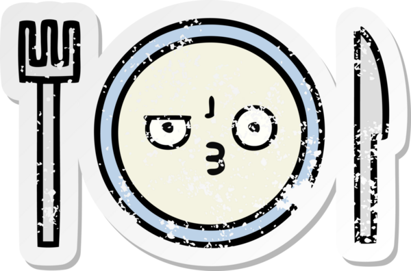 Bir insan tarafından çizilmiş tatlı bir yemek tabağının sıkıntılı çıkartması.