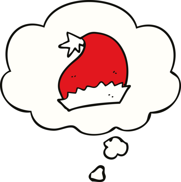 Bir insan tarafından çizilmiş düşünce baloncuklu Noel Baba şapkası.