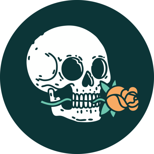 Bir insan tarafından çizilmiş bir kafatası ve gülün ikonik dövme şekli