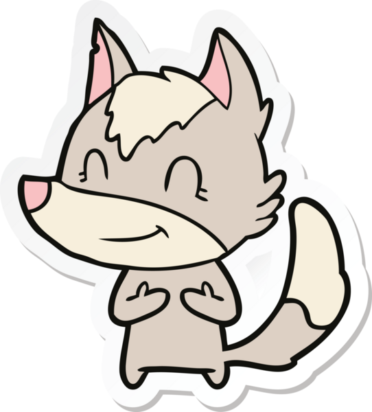 Bir insan tarafından çizilmiş dost canlısı bir kurt çizgi filminin çıkartması.