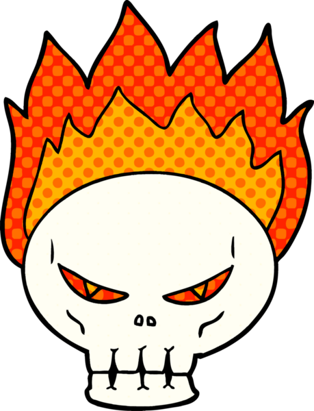 Bir insan tarafından çizilmiş alevli kafatası.