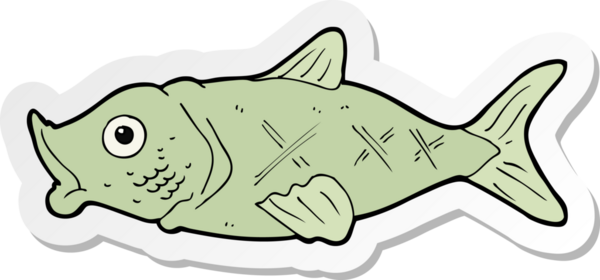 Bir insan tarafından çizilmiş karikatür balığının çıkartması.