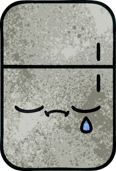 Bir insan tarafından çizilmiş buzdolabının retro grunge desenli karikatürü.