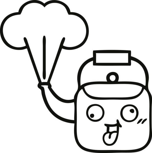 Bir insan tarafından çizilen dumanı tüten bir çaydanlığın çizgi çizimi