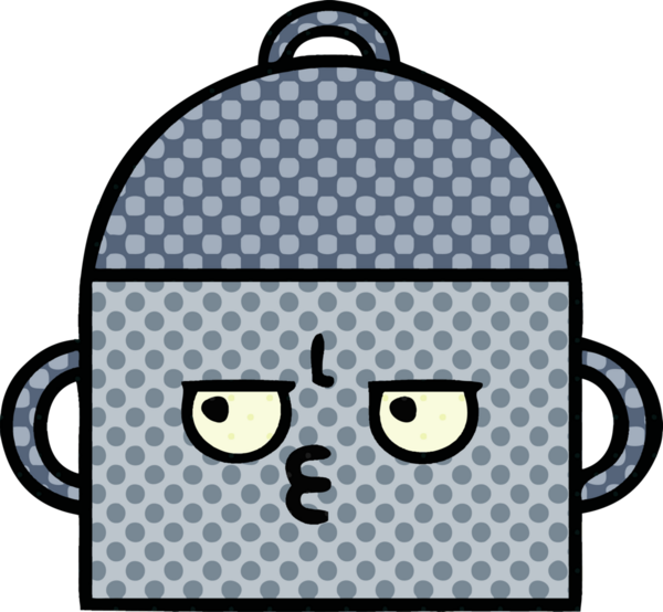 Bir insan tarafından çizilmiş yemek tenceresinin çizgi romanı.