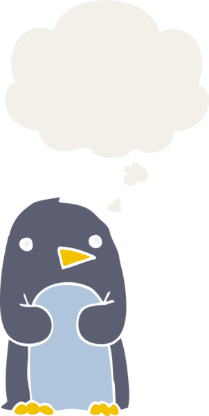 Düşünce baloncuğu olan bir penguen insan tarafından çizilmiş.