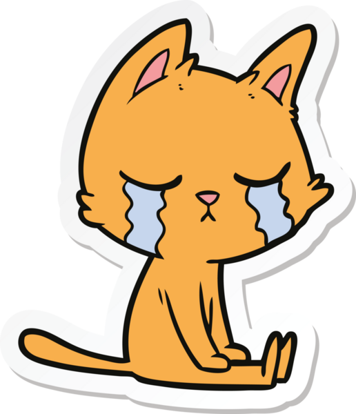 Bir insan tarafından çizilmiş ağlayan çizgi film kedisinin çıkartması.