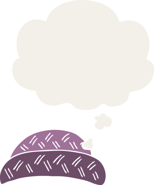 Düşünce baloncuklu çizgi film şapkası bir insan tarafından çizilmiş.