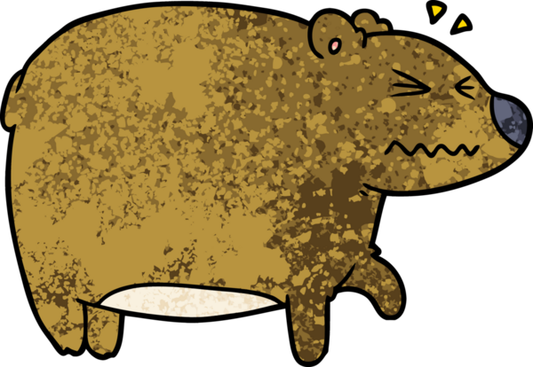 Bir insan tarafından çizilmiş yaralı bir kafası olan çizgi film ayısı.