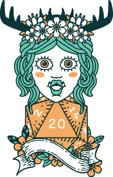 Retro Dövme Biçimli Ork karakteri bir insan tarafından çizilmiş 20 zar ile