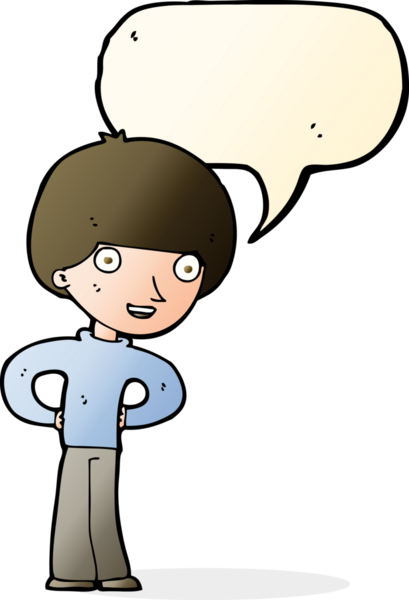 Bir insan tarafından çizilmiş konuşma balonlu elleri olan çizgi film çocuğu.