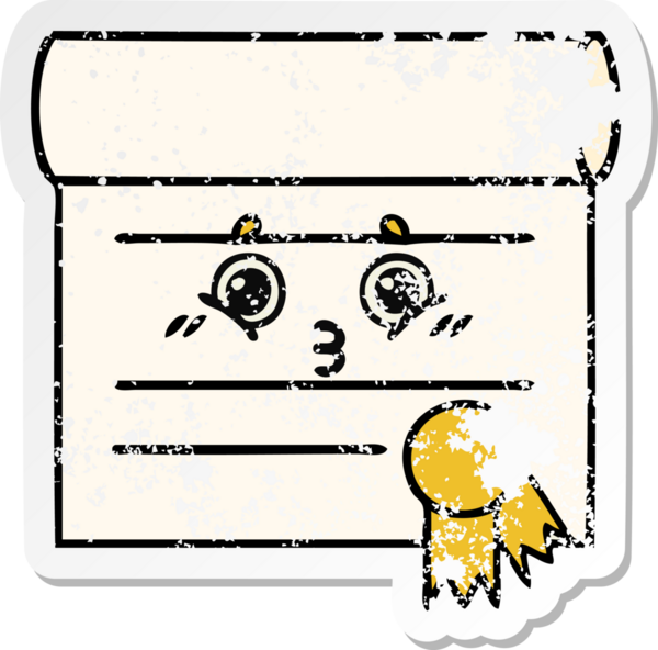 Bir insan tarafından çizilmiş şirin bir karikatür sertifikasının sıkıntılı etiketi