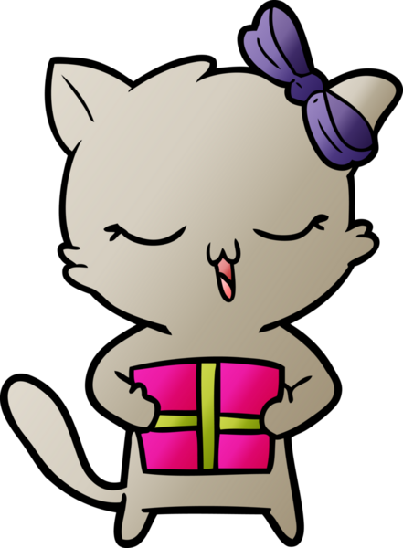 Bir insan tarafından çizilmiş Noel hediyeli çizgi film kızı kedi.