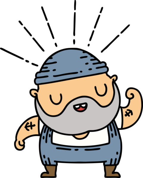 Geleneksel dövme stili sakallı adamın bir insan tarafından çizilmiş pazısı.