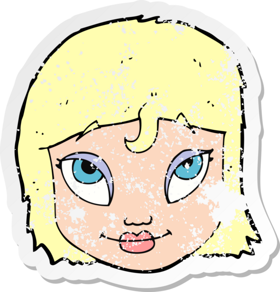 Bir insan tarafından çizilmiş gülümseyen bir karikatür kadın etiketi.