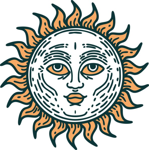 Bir insan tarafından çizilmiş bir güneşin ikonik dövme şekli