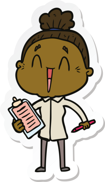 Bir insan tarafından çizilmiş mutlu yaşlı bir kadının çıkartması.