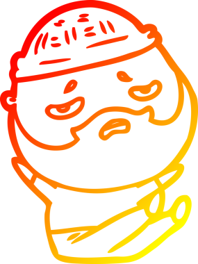 İnsan tarafından çizilmiş sakallı, endişeli bir çizgi film karakteri.