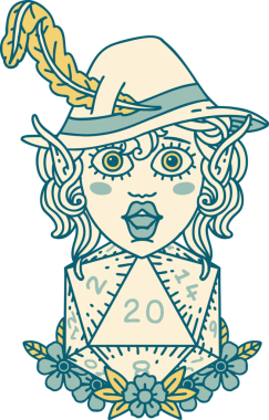 Retro Dövme Tarzı Elf karakteri Bir insan tarafından çizilmiş doğal yirmi zar ile