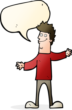 Bir insan tarafından çizilmiş konuşma balonlu mutlu adam çizgi filmi.