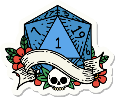 Bir insan tarafından çizilmiş doğal bir d20 zar etiketi.