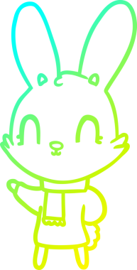 Bir insan tarafından çizilmiş giysiler giyen sevimli bir tavşanın soğuk çizgi çizimi.