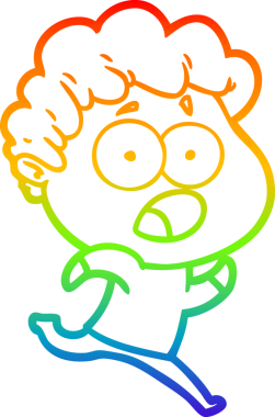 Gökkuşağı gradyan çizgi çizimi Bir insan tarafından çizilmiş şaşırarak nefes nefese bir çizgi film adamı