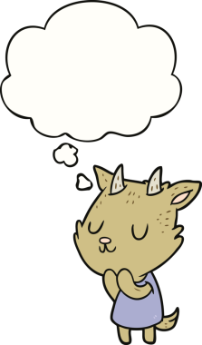 Bir insan tarafından çizilmiş düşünce balonlu bir keçi.