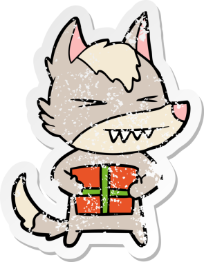 Bir insan tarafından çizilmiş kızgın bir Noel Kurdu çizgi filminin sıkıntılı çıkartması.