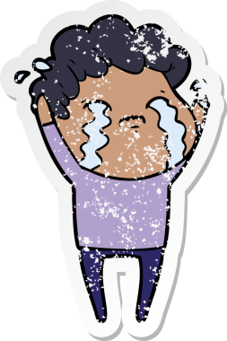 Bir insan tarafından çizilmiş ağlayan bir karikatürcünün sıkıntılı çıkartması.