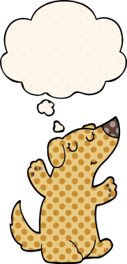 Çizgi roman tarzında bir insan tarafından çizilmiş düşünce balonu olan çizgi film köpeği.
