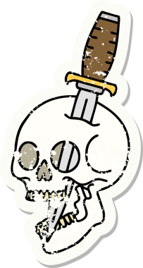 Bir insan tarafından çizilmiş geleneksel bir kafatası stili dövmesi var.