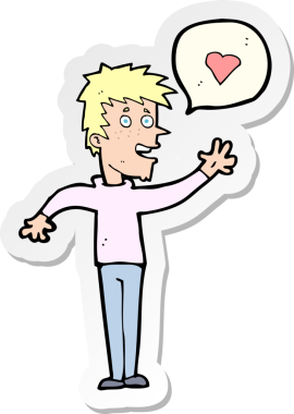 Bir insan tarafından çizilmiş, aşık bir çizgi film karakterinin çıkartması.