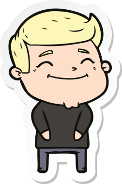 Bir insan tarafından çizilmiş mutlu bir çizgi film karakterinin çıkartması.