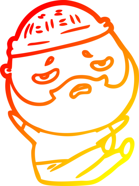 İnsan tarafından çizilmiş sakallı, endişeli bir çizgi film karakteri.