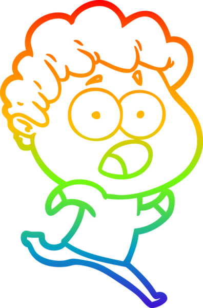 Gökkuşağı gradyan çizgi çizimi Bir insan tarafından çizilmiş şaşırarak nefes nefese bir çizgi film adamı