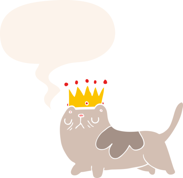 bir insan tarafından çizilmiş, konuşma baloncuklu kibirli bir kedi.