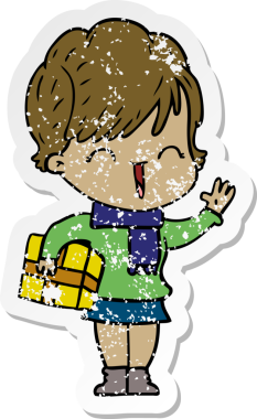 Bir insan tarafından çizilmiş, gülen bir karikatür çıkartması.